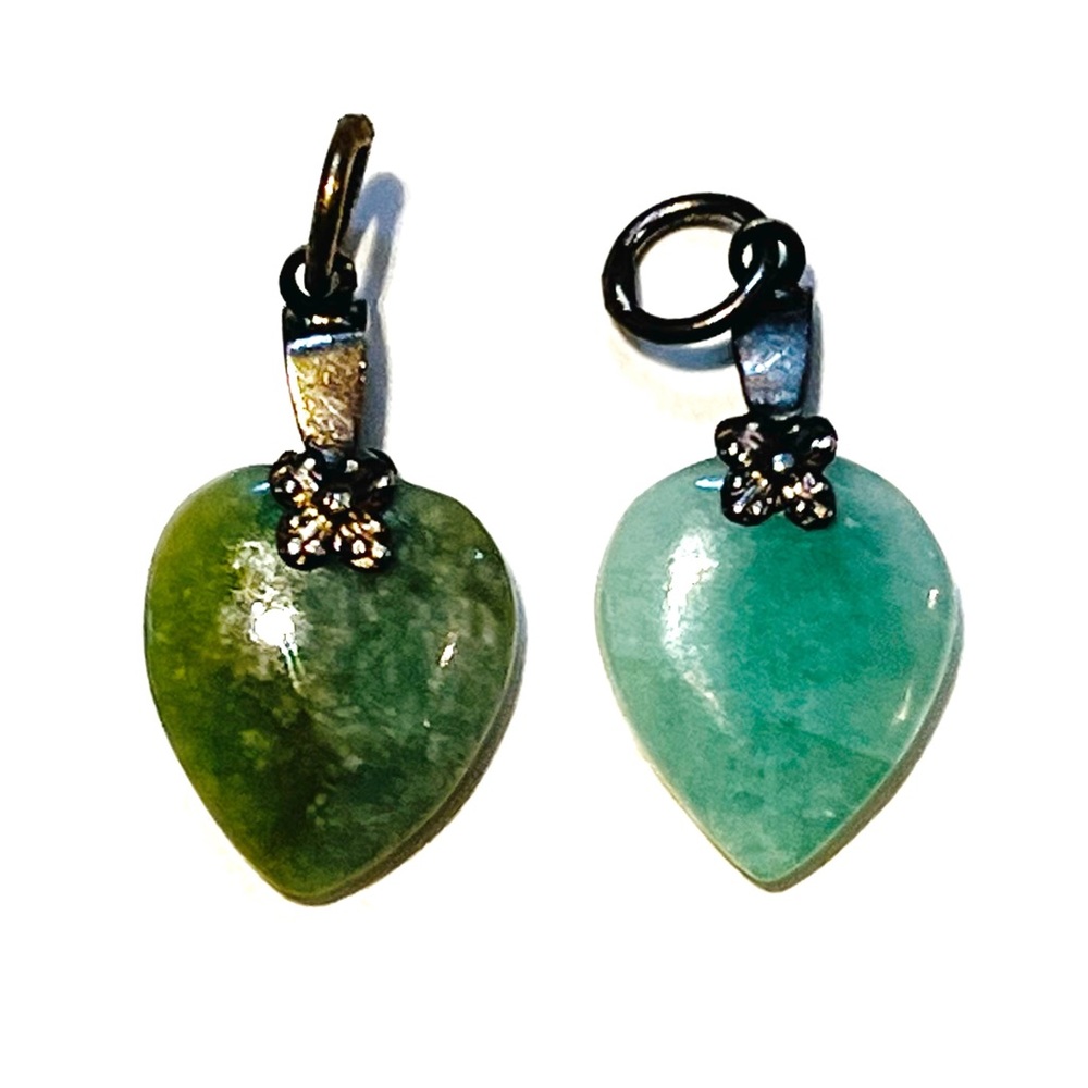 Jade Style Stone Green Heart Pendants Charms Necklace Bracelet Good Luck Fortune